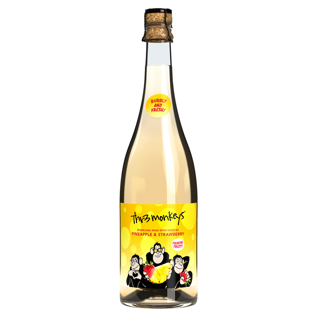 Thr3 Monkeys Sparkling Pineapple Strawberry 6 x 75 cl