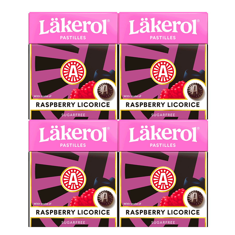 Läkerol Raspberry Licorice sugarfree, 3 x 4-pack