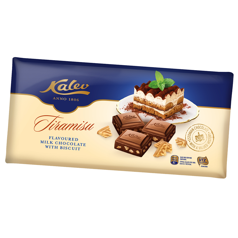 Kalev Tiramisu Flavoured Milk Chocolate with Biscuit Pieces, 270 g