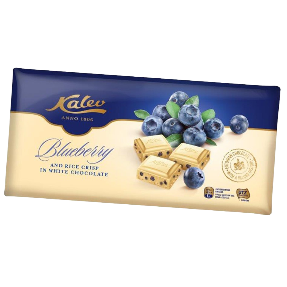 Kalev White Chocolate with Rice Crisp & Blueberry, 270 g