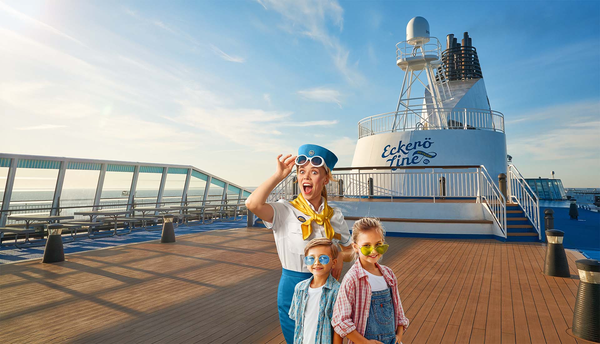 Maikki and the children on the deck of the MS Finlandia