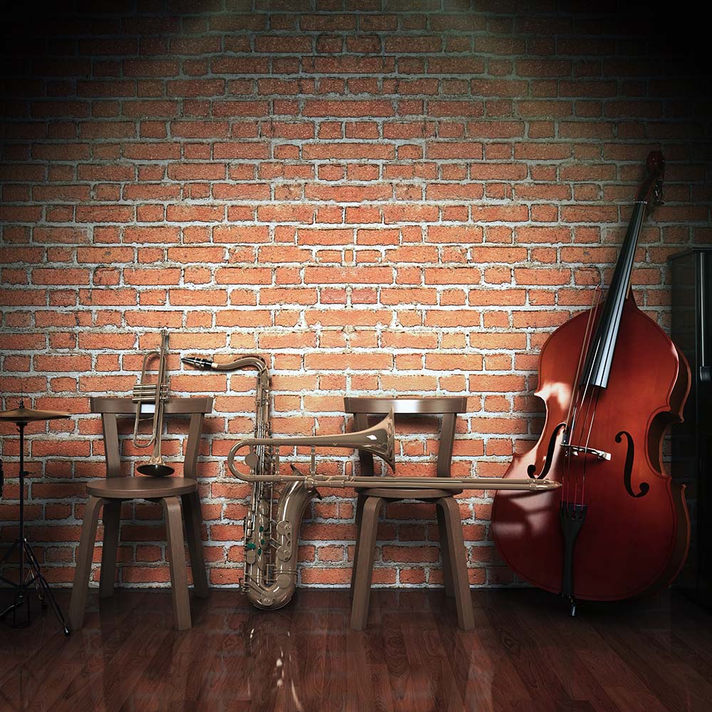 Jazzklubin estradi, jolla soittimia.