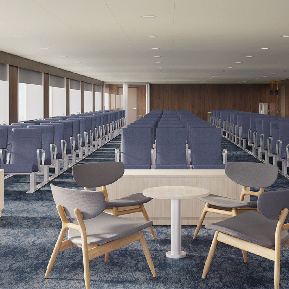 Seating rows on a ferry