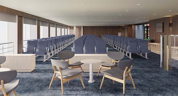 Seating rows on a ferry