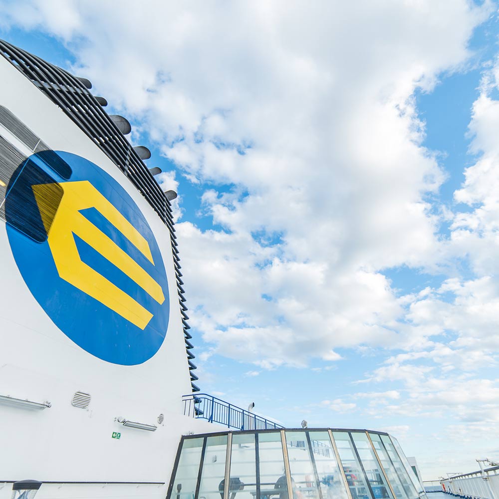 Sundeck of m/s Finlandia in summer and clouds in the sky.