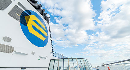 Sundeck of m/s Finlandia in summer and clouds in the sky.